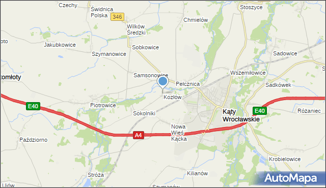 mapa Kozłów, Kozłów gmina Kąty Wrocławskie na mapie Targeo